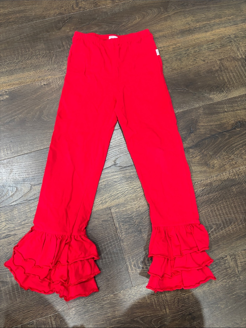 Ruffle Butts Girls Red Ruffle Hem Knit Pants